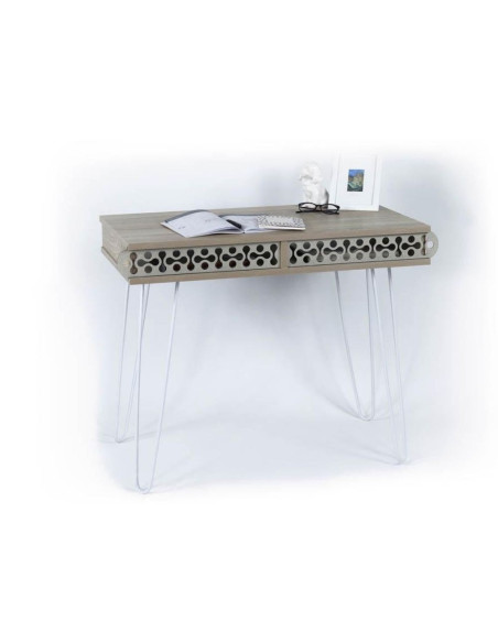 Scrivania Illia piedi in metallo bianco e piano rovere 96x51x75 HMT190642 - Kallea