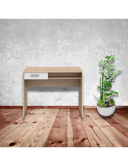 Scrivania con cassetto Nepo rovere bianco 100 cm. - Kallea