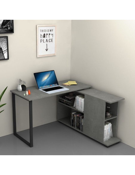 Scrivania con libreria Oslo cemento 120x60 cm - Kallea