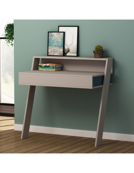 Scrivania da parete Cowork tortora con cassetto 94 cm. - Kallea