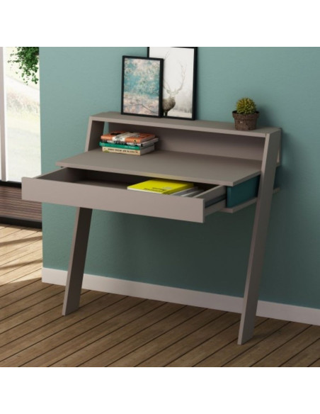 Scrivania da parete Cowork tortora con cassetto 94 cm. - Kallea