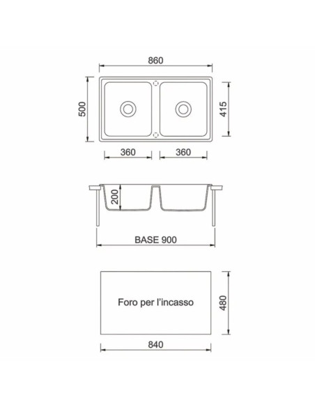 Samet Lavello 86x50 2 vasche Granitovero862vavp avena - Kallea