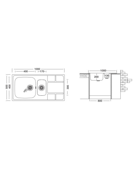 Lavello SAXT332 100x50 cm 2 vasche destro - Kallea