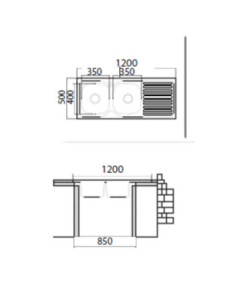Lavello appoggio 50 series 120x50 cm 2 vasche SA127 destro - Kallea 2