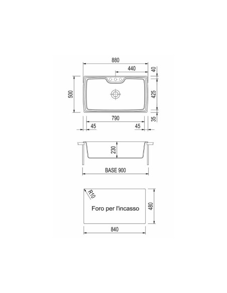 Samet Lavello 88x50 Granito Vasconecr 1 vasca croma - Kallea
