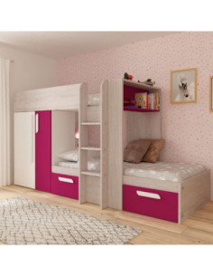 Letto a castello 1298 reversibile con armadio e 2 cassetti bianco consumato e fucsia - Kallea 2