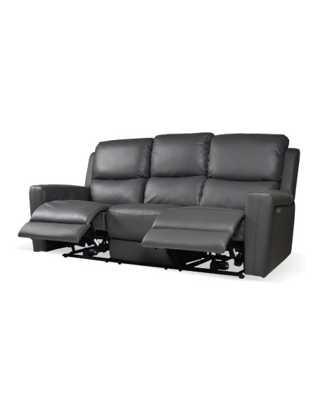 Divano recliner elettrici Claus 3 posti in vera pelle colore grigio scuro - Kallea