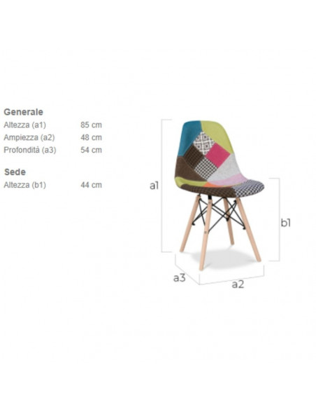 Sedia Rainbow tessuto patchwork e gambe legno naturale - Kallea