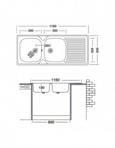 Lavello Classic N138 116X50 cm sinistro - Kallea 2