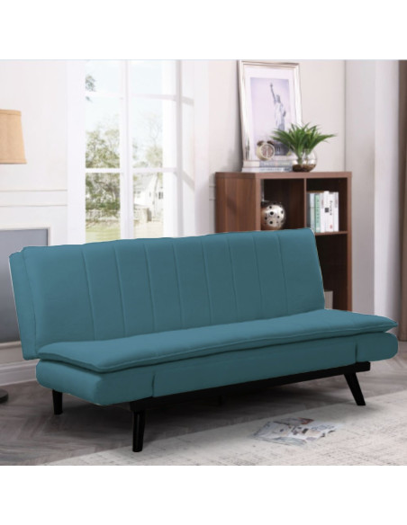 Divano letto Kyl in tessuto blue con piedi metallo neri - Kallea