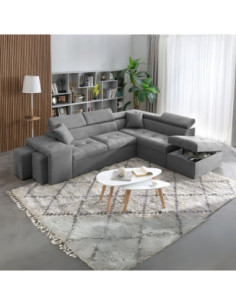 Divano angolare destro Belen in tessuto Portland 90 grigio con pouff contenitore - Kallea 2