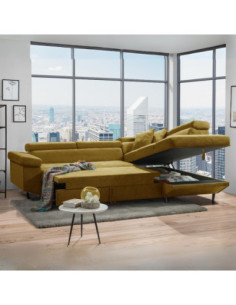 Divano letto Denver con penisola contenitore destra in Pegasus 45 senape - Kallea 2