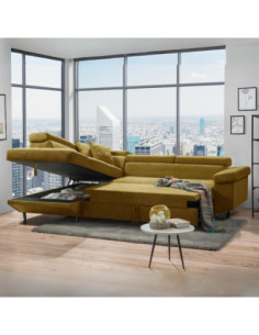 Divano letto Denver con penisola contenitore sinistra in Pegasus 45 senape - Kallea 2