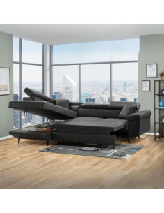 Divano letto Denver con penisola contenitore sinistra in Ontario 96 grigio scuro - Kallea 2