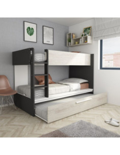 Cameretta con letto a castello con letto estraibile colore bianco consumato e antracite reversibile - Kallea 2