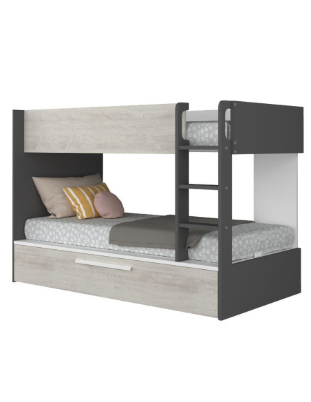 Cameretta con letto a castello con letto estraibile colore bianco consumato e antracite reversibile - Kallea