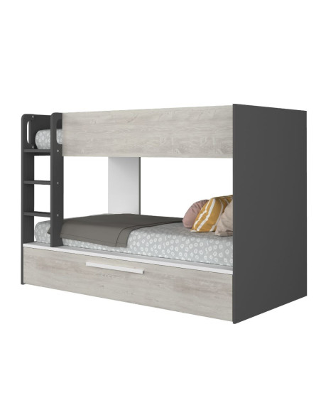Cameretta con letto a castello con letto estraibile colore bianco consumato e antracite reversibile - Kallea