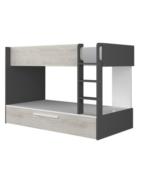 Cameretta con letto a castello con letto estraibile colore bianco consumato e antracite reversibile - Kallea
