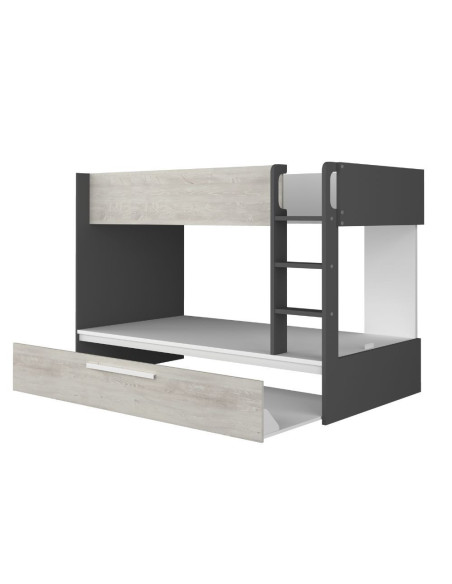 Cameretta con letto a castello con letto estraibile colore bianco consumato e antracite reversibile - Kallea
