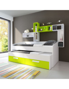Letto singolo 1141 con letto estraibile e due cassettoni colore bianco e verde lime - Kallea 2