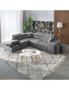 Divano angolare sinistro Belen in tessuto Portland 90 grigio con pouff contenitore - Kallea 2