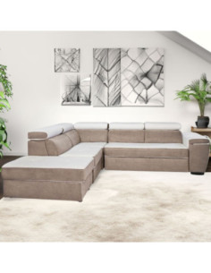 Divano Kutri penisola letto e contenitore bicolore Luna01 bianco e Luna05 caribou - Kallea