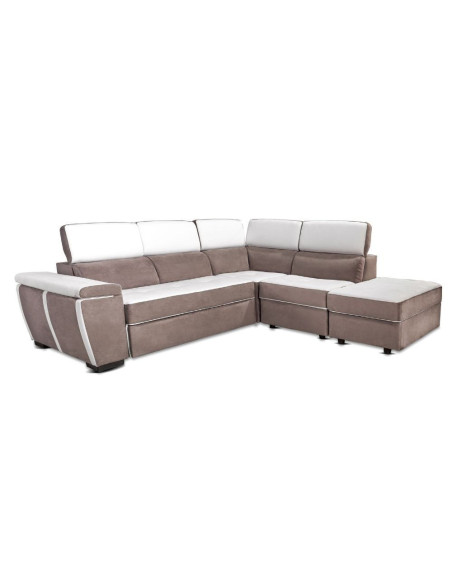 Divano Kutri penisola letto e contenitore bicolore Luna01 bianco e Luna05 caribou - Kallea