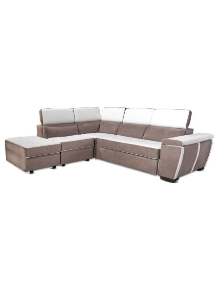 Divano Kutri penisola letto e contenitore bicolore Luna01 bianco e Luna05 caribou - Kallea