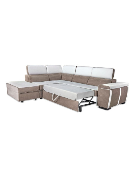 Divano Kutri penisola letto e contenitore bicolore Luna01 bianco e Luna05 caribou - Kallea