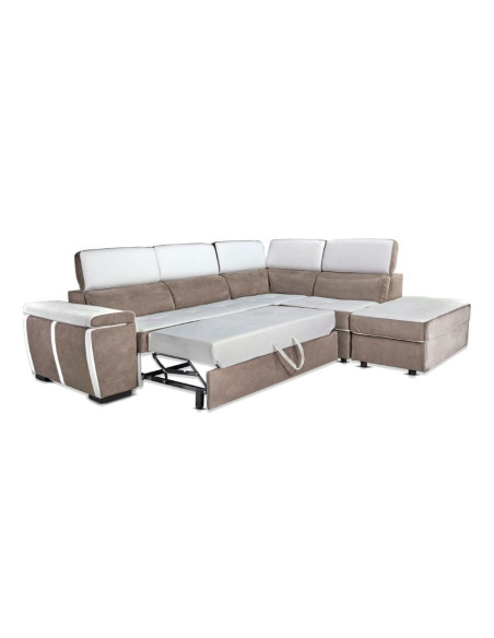 Divano Kutri penisola letto e contenitore bicolore Luna01 bianco e Luna05 caribou - Kallea