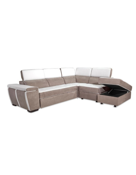 Divano Kutri penisola letto e contenitore bicolore Luna01 bianco e Luna05 caribou - Kallea