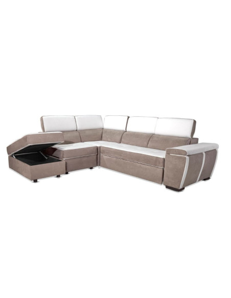 Divano Kutri penisola letto e contenitore bicolore Luna01 bianco e Luna05 caribou - Kallea