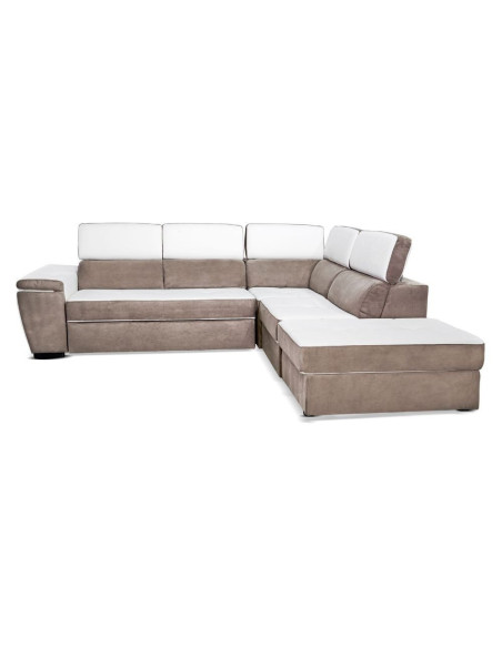 Divano Kutri penisola letto e contenitore bicolore Luna01 bianco e Luna05 caribou - Kallea