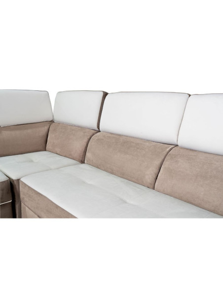 Divano Kutri penisola letto e contenitore bicolore Luna01 bianco e Luna05 caribou - Kallea