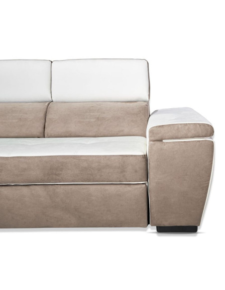 Divano Kutri penisola letto e contenitore bicolore Luna01 bianco e Luna05 caribou - Kallea