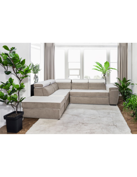 Divano Kutri penisola letto e contenitore bicolore Luna01 bianco e Luna05 caribou - Kallea