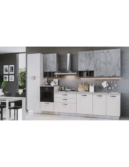 Cucina Athena 360 cm bianco perla cemento - Kallea
