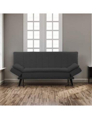 Divano letto Kyl in tessuto grigio scuro con piedi metallo neri - Kallea