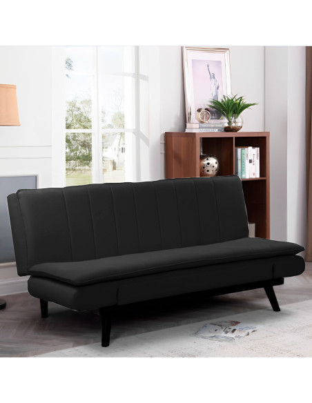 Divano letto Kyl in tessuto grigio scuro con piedi metallo neri - Kallea