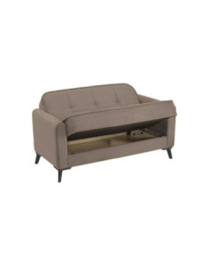 Divano letto 2 posti Marina contenitore in Austin 4 cappuccino e piedi neri - Kallea 2