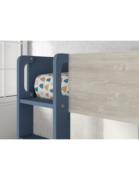 Cameretta con letto a castello con letto estraibile colore bianco consumato e azzurro reversibile - Kallea
