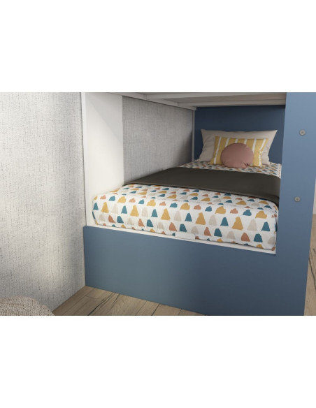 Cameretta con letto a castello con letto estraibile colore bianco consumato e azzurro reversibile - Kallea