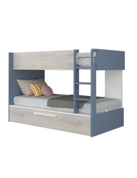 Cameretta con letto a castello con letto estraibile colore bianco consumato e azzurro reversibile - Kallea
