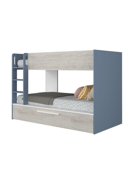 Cameretta con letto a castello con letto estraibile colore bianco consumato e azzurro reversibile - Kallea