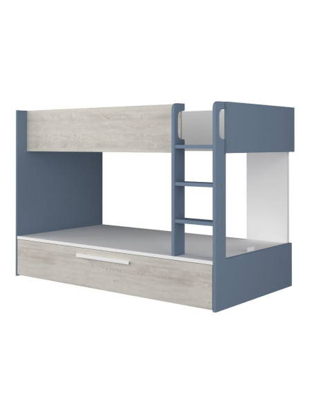 Cameretta con letto a castello con letto estraibile colore bianco consumato e azzurro reversibile - Kallea