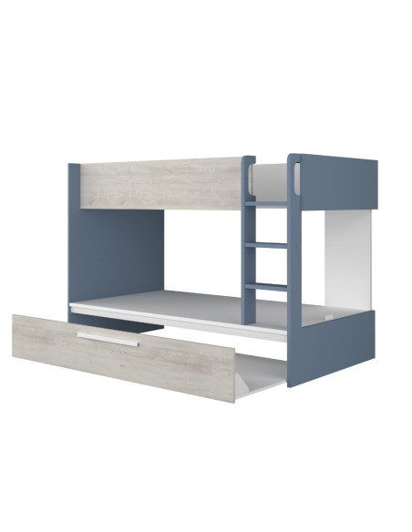 Cameretta con letto a castello con letto estraibile colore bianco consumato e azzurro reversibile - Kallea