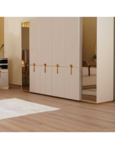 Camera da letto Eliza in MDF laccato colore vizon cream con particolari oro - Kallea 2