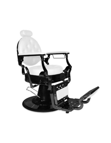 Poltrona da barbiere Ultron reclinabile in ecopelle bianco con struttura in colore nero - Kallea