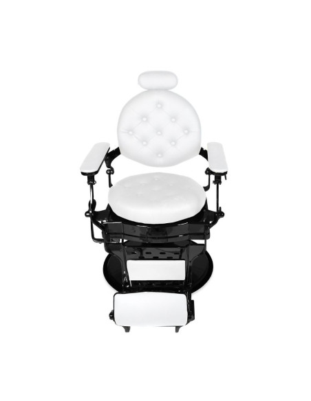 Poltrona da barbiere Ultron reclinabile in ecopelle bianco con struttura in colore nero - Kallea