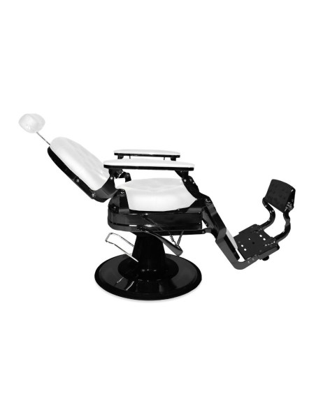 Poltrona da barbiere Ultron reclinabile in ecopelle bianco con struttura in colore nero - Kallea